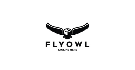 Black Owl Flying Simple Animal Symbol Graphic Illustration Black Background
