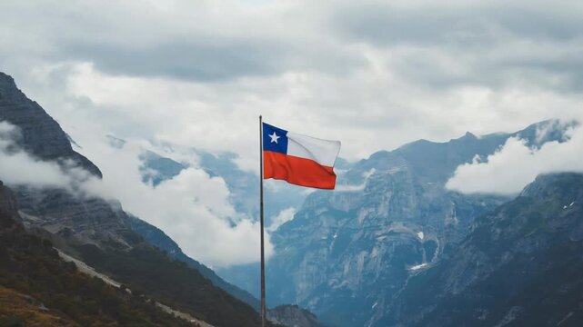 Chilean flag in the Andes.