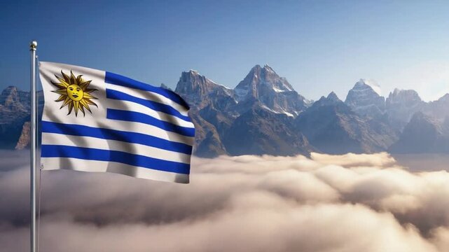 Flag of Uruguay in the Andes.