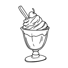 ice cream sundae with cherry outline drawing for coloring pages