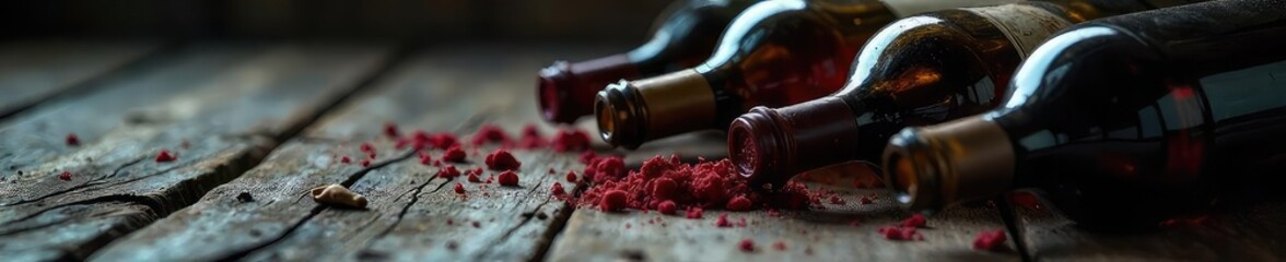 Empty Wine Bottles Scattered on Dark Wood A Portrait of Loneliness and Despair