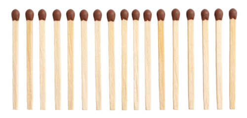 wooden matches in a row isolated on white background