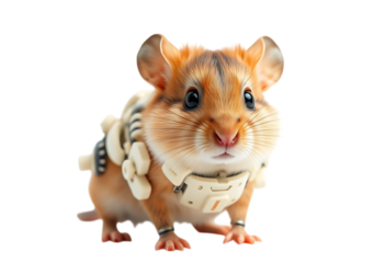 Adorable hamster wearing a miniature spacesuit.