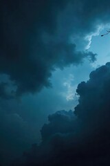 Fototapeta premium Dark, brooding storm clouds fill the sky, heavy with rain, creating a dramatic and intense atmosphere Perfect for weather, nature, and atmospheric imagery , landscape, lightning
