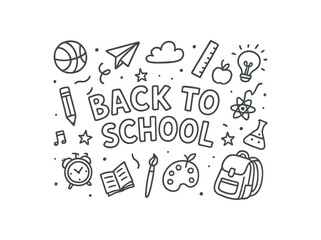 Cute doodle style illustration with large central word Back to School