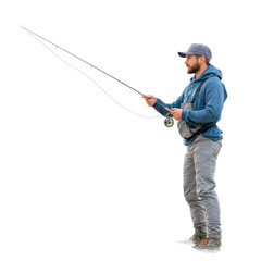 Man fishing isoleted on transparent background.