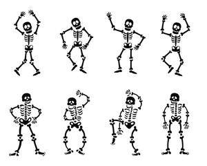 Skeleton dancing funny Halloween set collection pack bundle black shape icon silhouette vector flat illustration design on white background