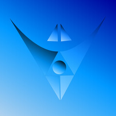 Fototapeta premium Abstract blue geometric shapes with a sphere and gradient background