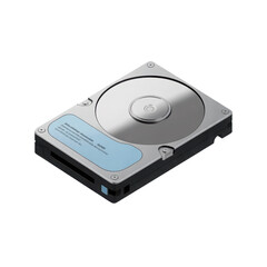 Obraz premium Close-up view of a silver hard disk drive showcasing its metallic surface and internal components a vital piece of computer hardware for data storage and processing. isolated on transparent background