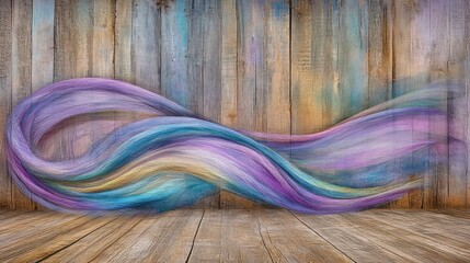 Colorful wave abstract on rustic wood background perfect for artistic projects