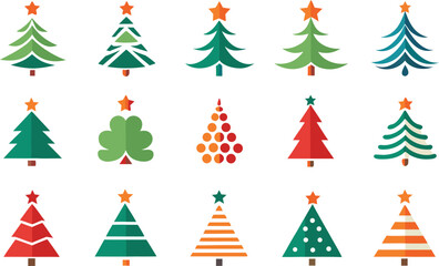 Collection of stylized christmas trees with stars