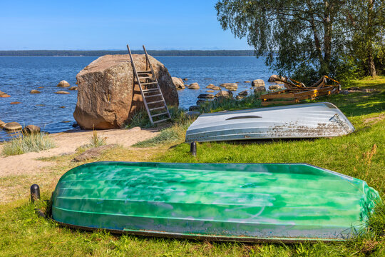 Two boats on shore. Kasmu village, Estonia