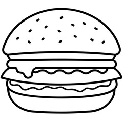 Minimalist Line Art of Hamburger Vector Illustration, Burger Line Art, Hamburger Drawing, Minimalist Food Vector
