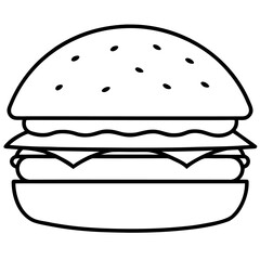 Minimalist Line Art of Hamburger Vector Illustration, Burger Line Art, Hamburger Drawing, Minimalist Food Vector
