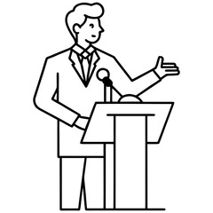 Minimalist Line Art of Person Giving a Speech Vector Illustration, Speaker Line Art, Public Speaking Vector, Minimal Talk Illustration
