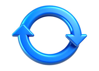 Blue circular arrows 3d render for cycle or refresh concept on transparent background