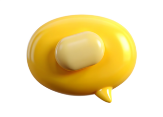 Yellow 3d speech bubble with a light yellow notification icon on transparent background