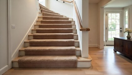Luxurious Plush Carpet Runner Transforms Modern Staircase, Adding Warmth and Elegance to Home Interior Design
