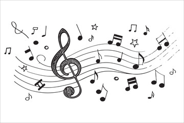 Abstract musical notes and staff imagery silhouette