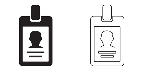 Professional ID Card Icon Set – Solid and Outline Style Vector Badges for Employee, Office, Security, and Identification Use