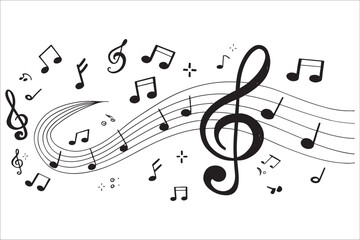 Musical notes flowing on staff lines silhouette