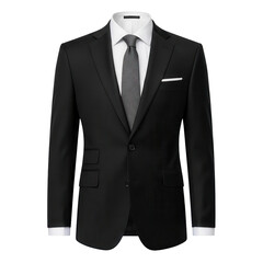 Elegant men's black business suit with tie isolated PNG with Transparent Background