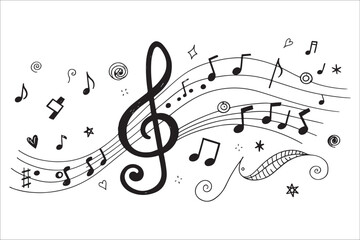 Handwritten music notes and treble clef art silhouette