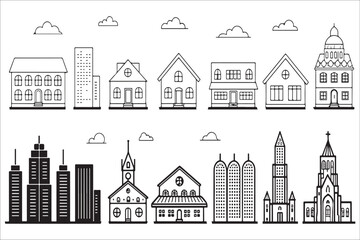 Fototapeta premium Collection of diverse building silhouettes for design silhouette