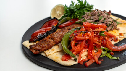 Turkish kebab on service table