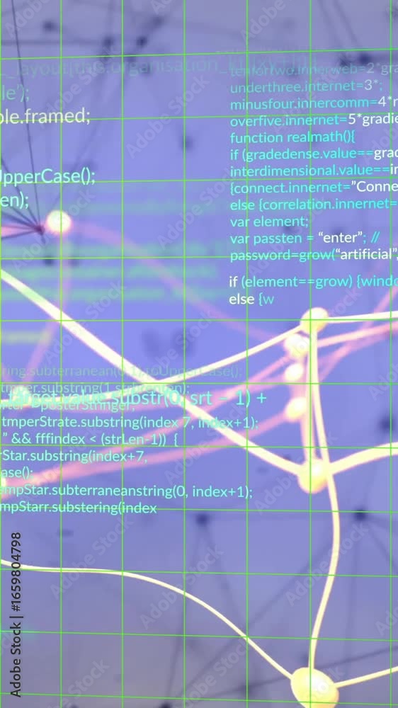 Wall mural animation of digital data processing and connections over blue background