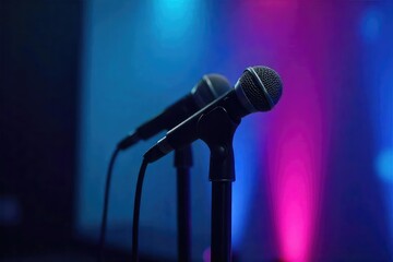 Obraz premium Professional Microphones Ready for Collaborative Presentation on Stage