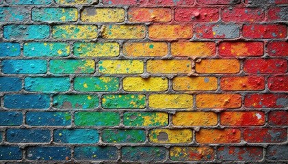 Fototapeta premium Vibrant Painted Brick Wall Texture Bold Hues for Artistic Design Projects