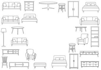 Furniture vector line art collection for interior design projects isolated PNG with Transparent Background