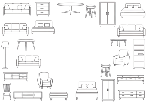 Furniture vector line art collection for interior design projects isolated PNG with Transparent Background