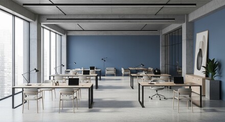 Minimalist concrete coworking office interior
