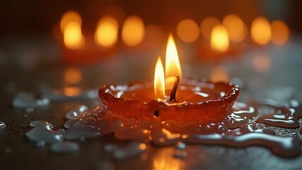 Candle Flame Flickering with Wax Dripping in Close-Up Shot - Powered by Adobe