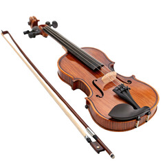 Fototapeta premium Miniature violin with wooden body and bow