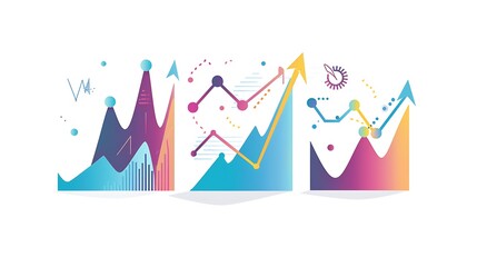 Collection of three different colorful business charts and graphs isolated on white background