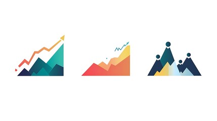 Collection of three different colorful business charts and graphs isolated on white background