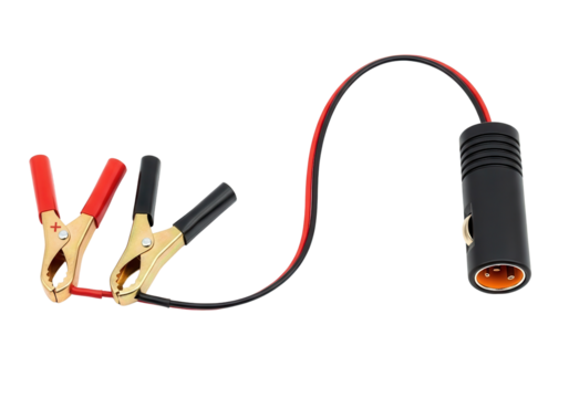 Automotive cigarette lighter adapter with alligator battery clamps isolated PNG with Transparent Background