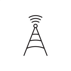 Antenna tower vector icon with signal waves, symbolizing wireless communication, mobile network, radio transmission, internet connectivity, and modern telecommunication technology applications.