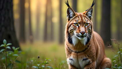 Eurasian Lynx in Forest Clearing with Dappled Sunlight