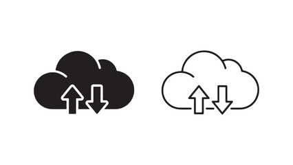 Cloud data upload download icon with transparent background