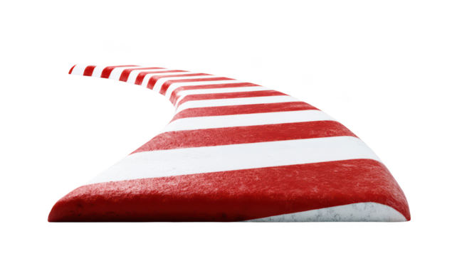 Red & white striped elevated curve, isolated on black