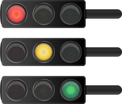 Horizontal traffic light sequence on transparent background. Vector illustration for concepts related to road safety, driving rules, transportation systems, or decision-making metaphors