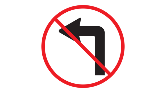 Black arrow indicating traffic sign Don't turn left, website, web, UI, logo, design. with transparent background