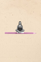 Collage of person sitting thoughtfully on large pencil symbolizing creativity online learning...