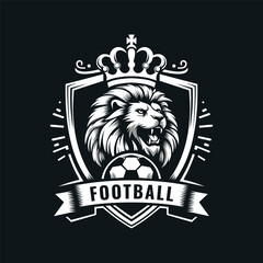 Fierce Cowned Lion Fooball Soccer Logo Shield