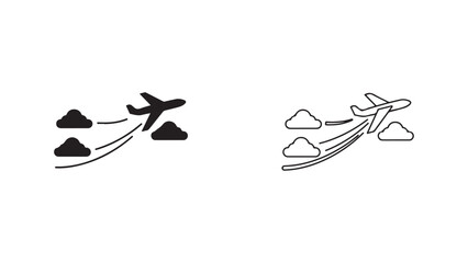 Airplane flying through clouds with trail