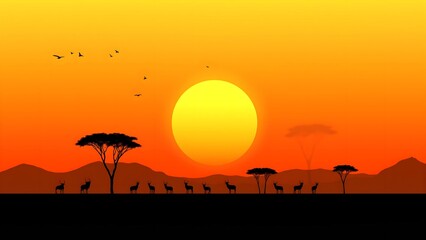 Naklejka premium Sunset silhouettes of African grasslands